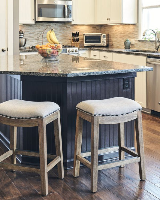 Saddle Style Stool with Cream Fabric