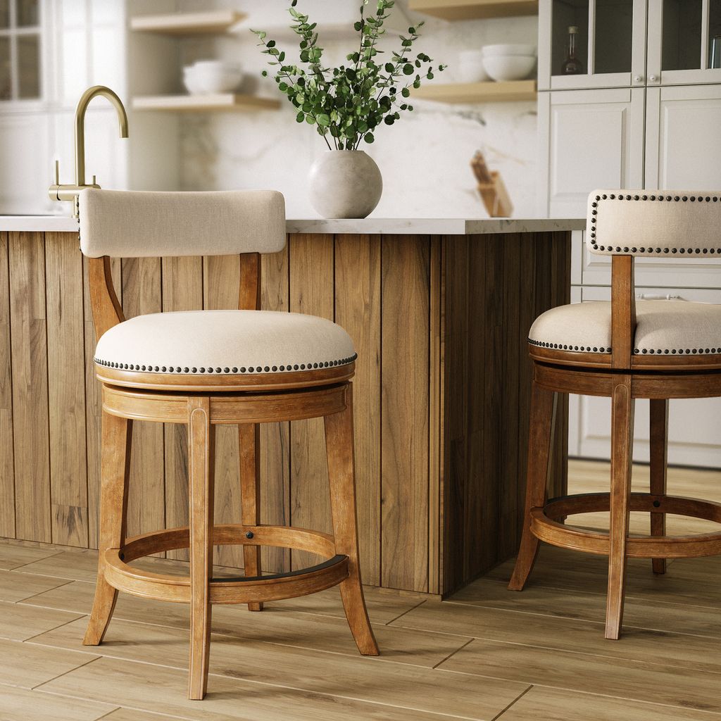 Pasha Stool in Pecan with Linen Seat