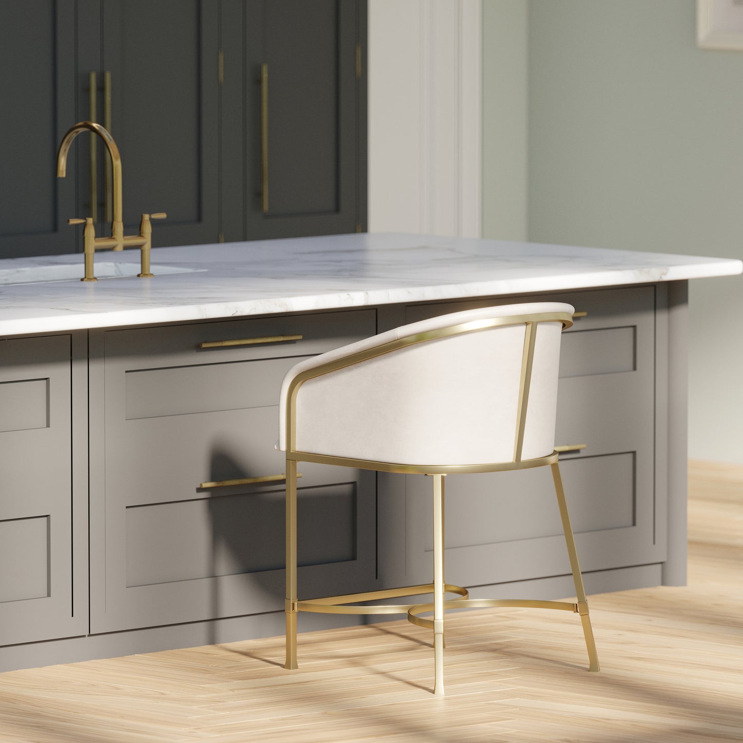 Hampton Bar Stool with White PU