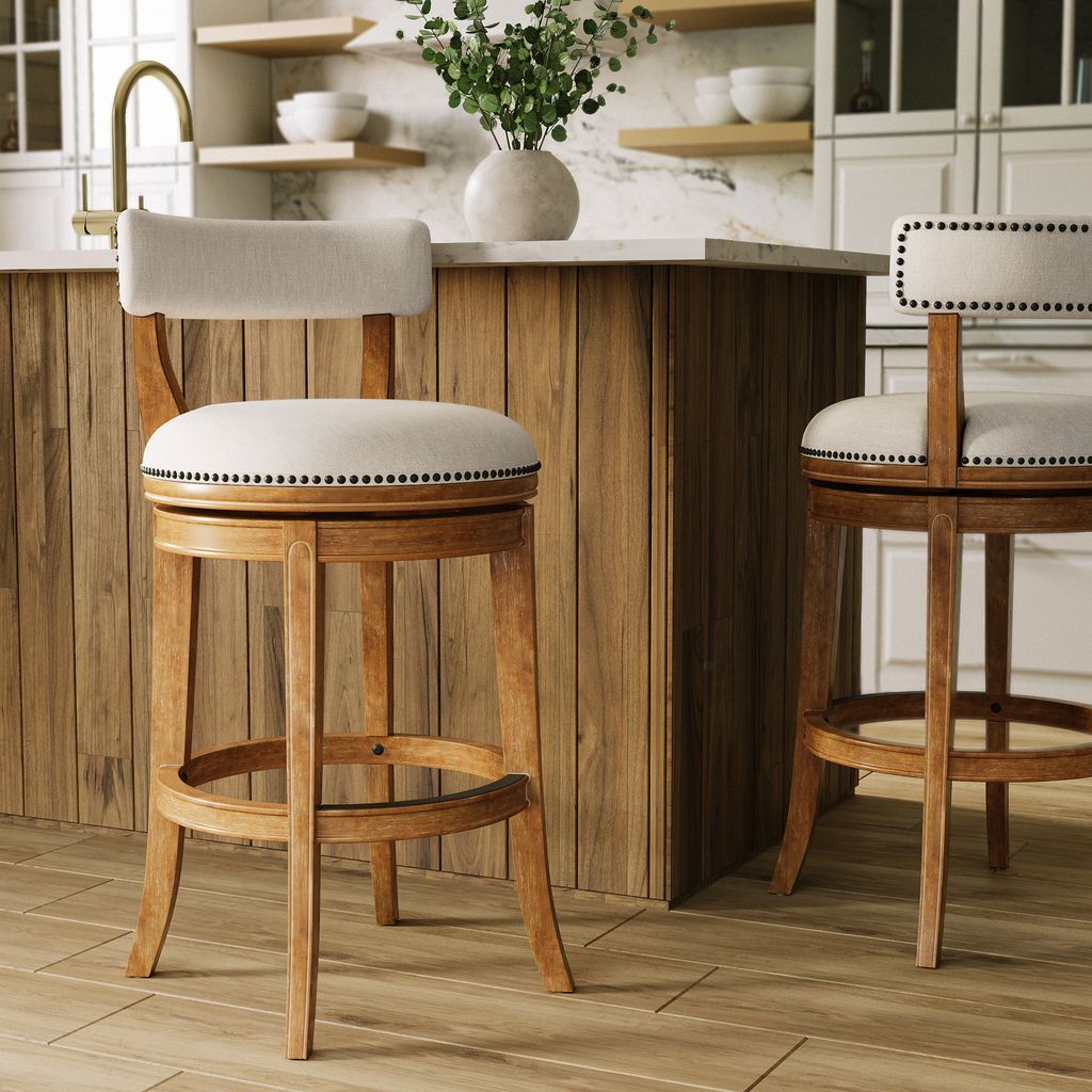 Pasha Stool in Pecan with Linen Seat