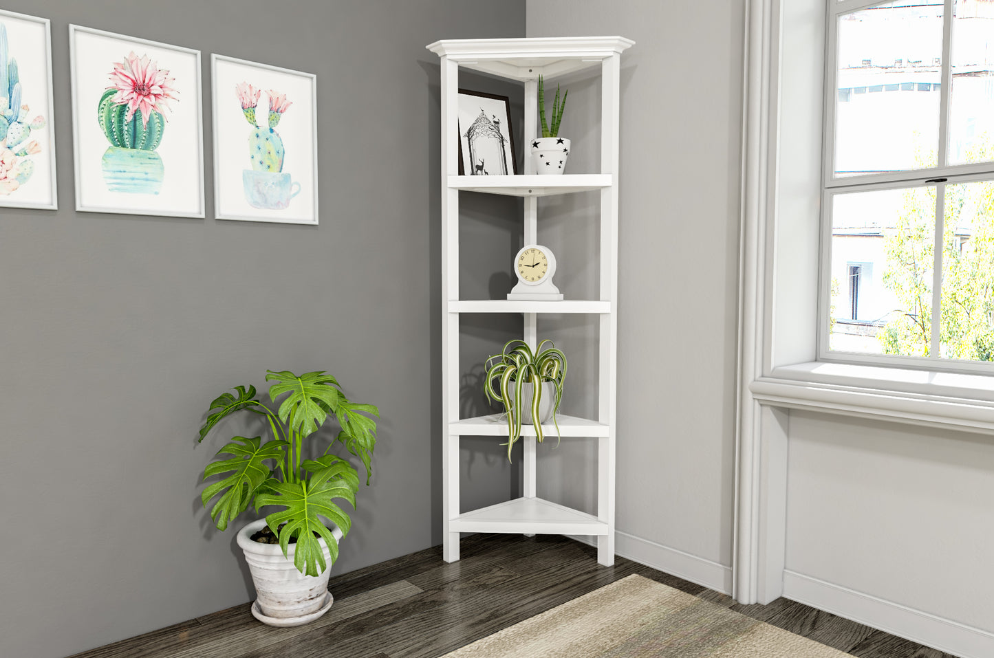 4-Tier Corner Wooden Bookcase - New Ridge Home