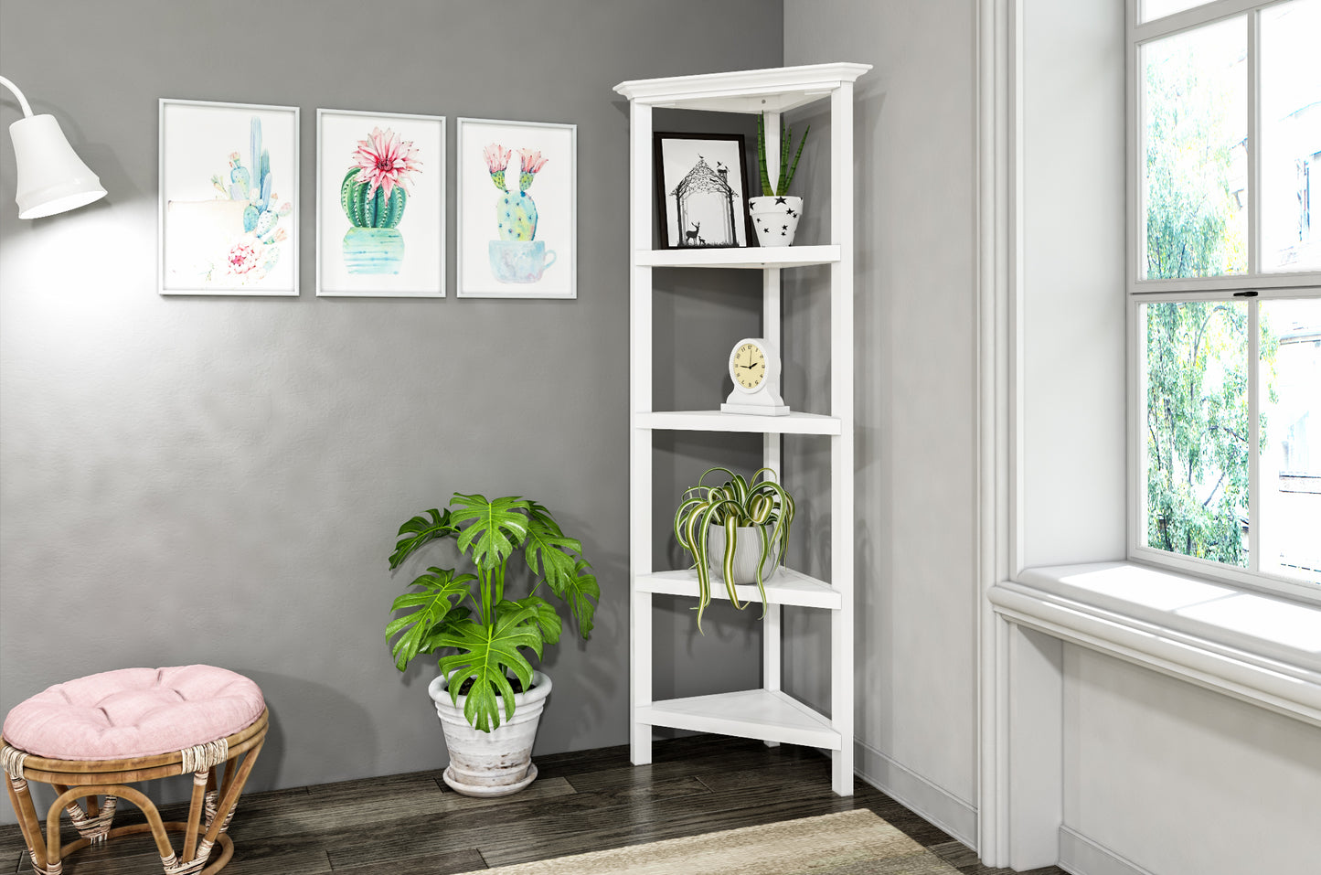 4-Tier Corner Wooden Bookcase - New Ridge Home