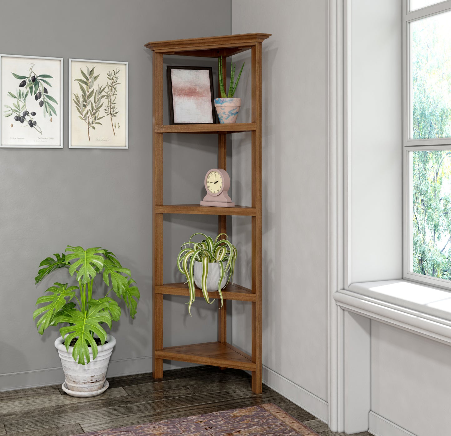 4-Tier Corner Wooden Bookcase - New Ridge Home