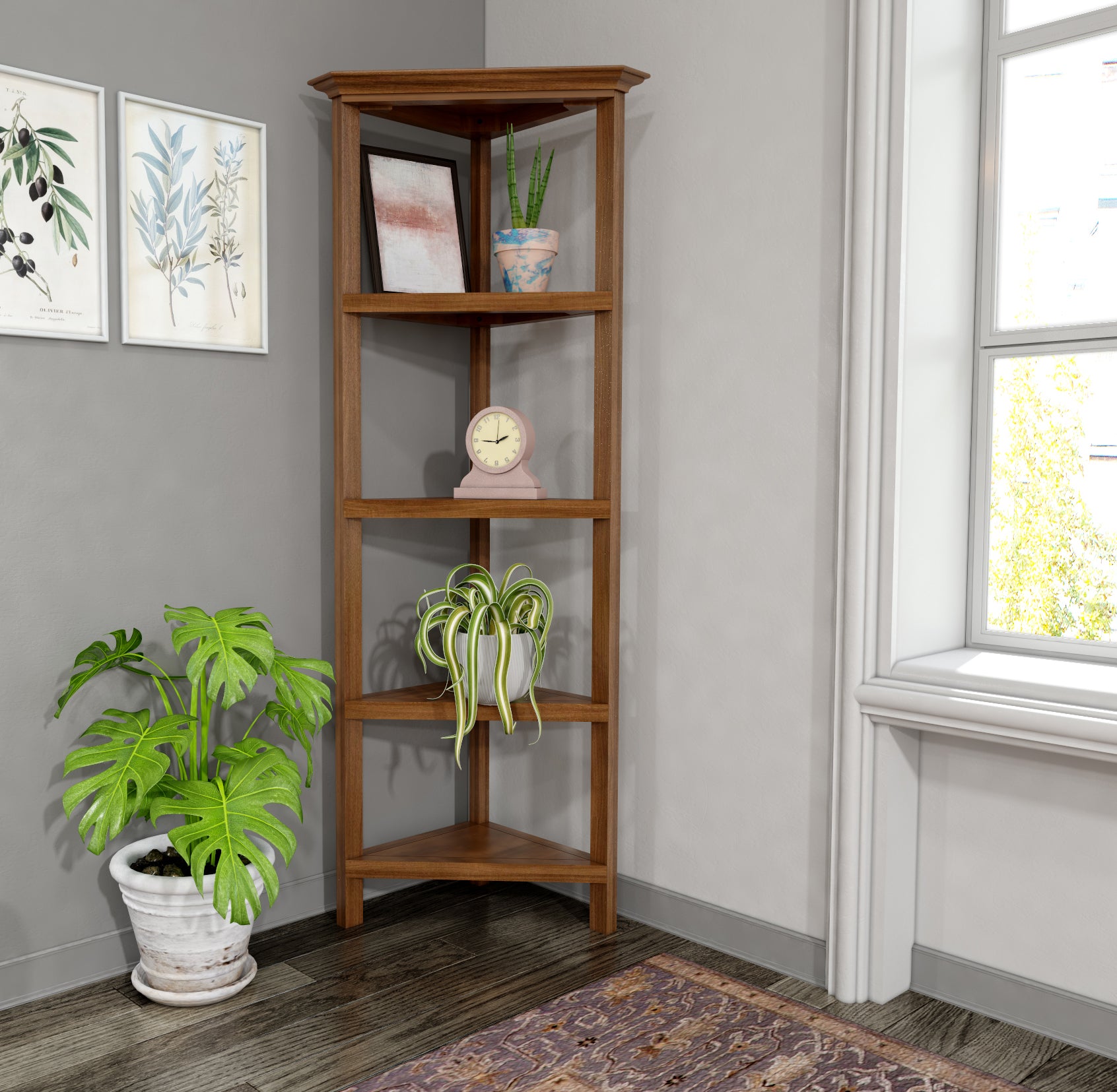 4-Tier Corner Wooden Bookcase - New Ridge Home