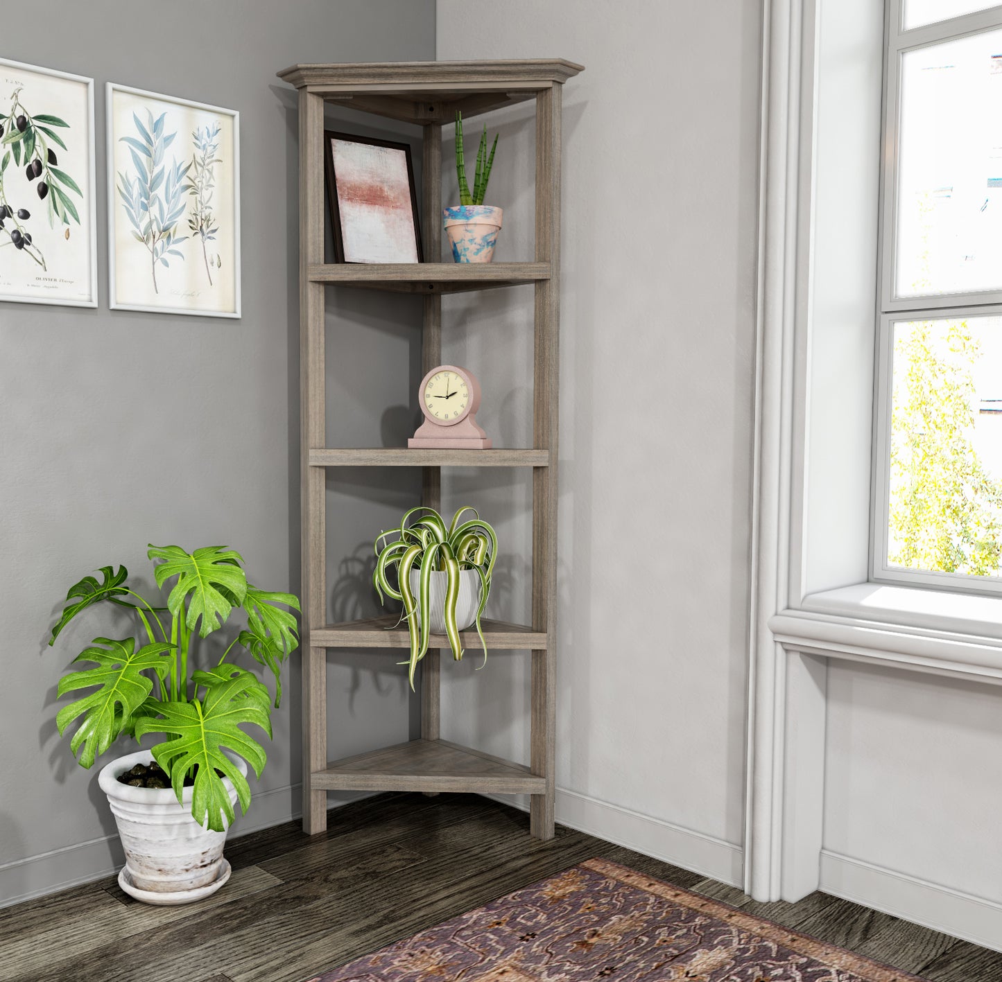 4-Tier Corner Wooden Bookcase - New Ridge Home