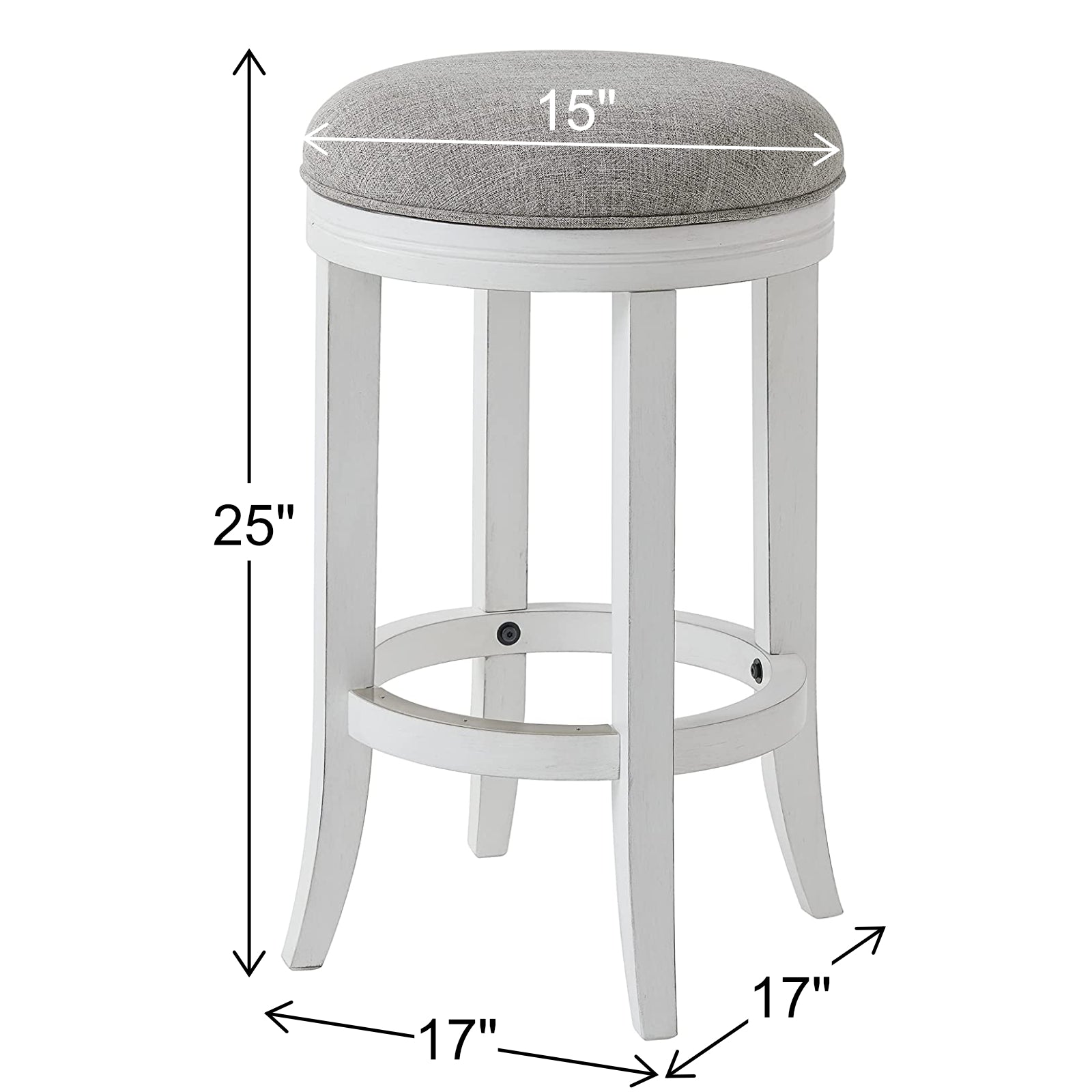 Avery Swivel Stool with Grey Fabric in White Finish - New Ridge Home