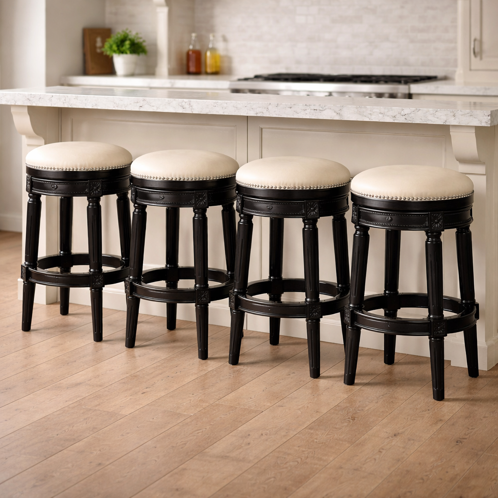 Backless Chapman Swivel Barstool in Black and Ivory