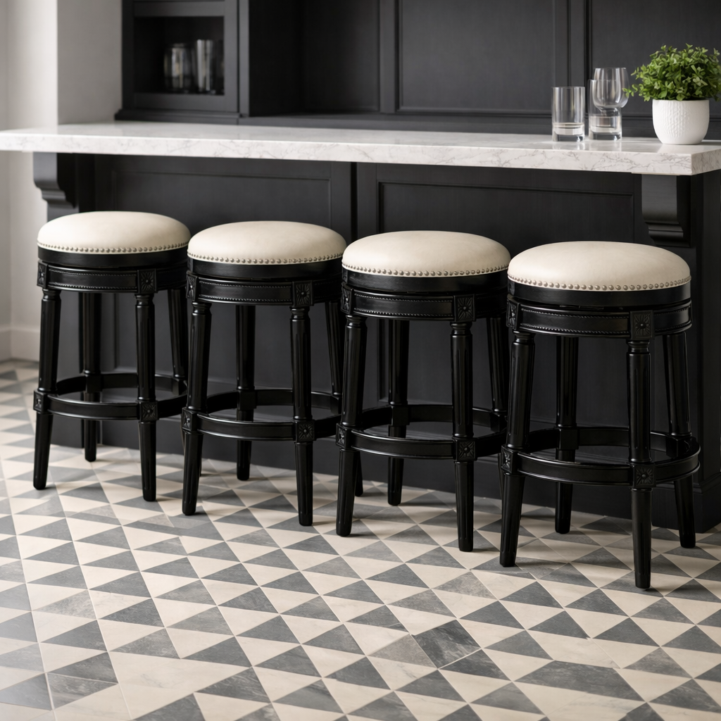Backless Chapman Swivel Barstool in Black and Ivory