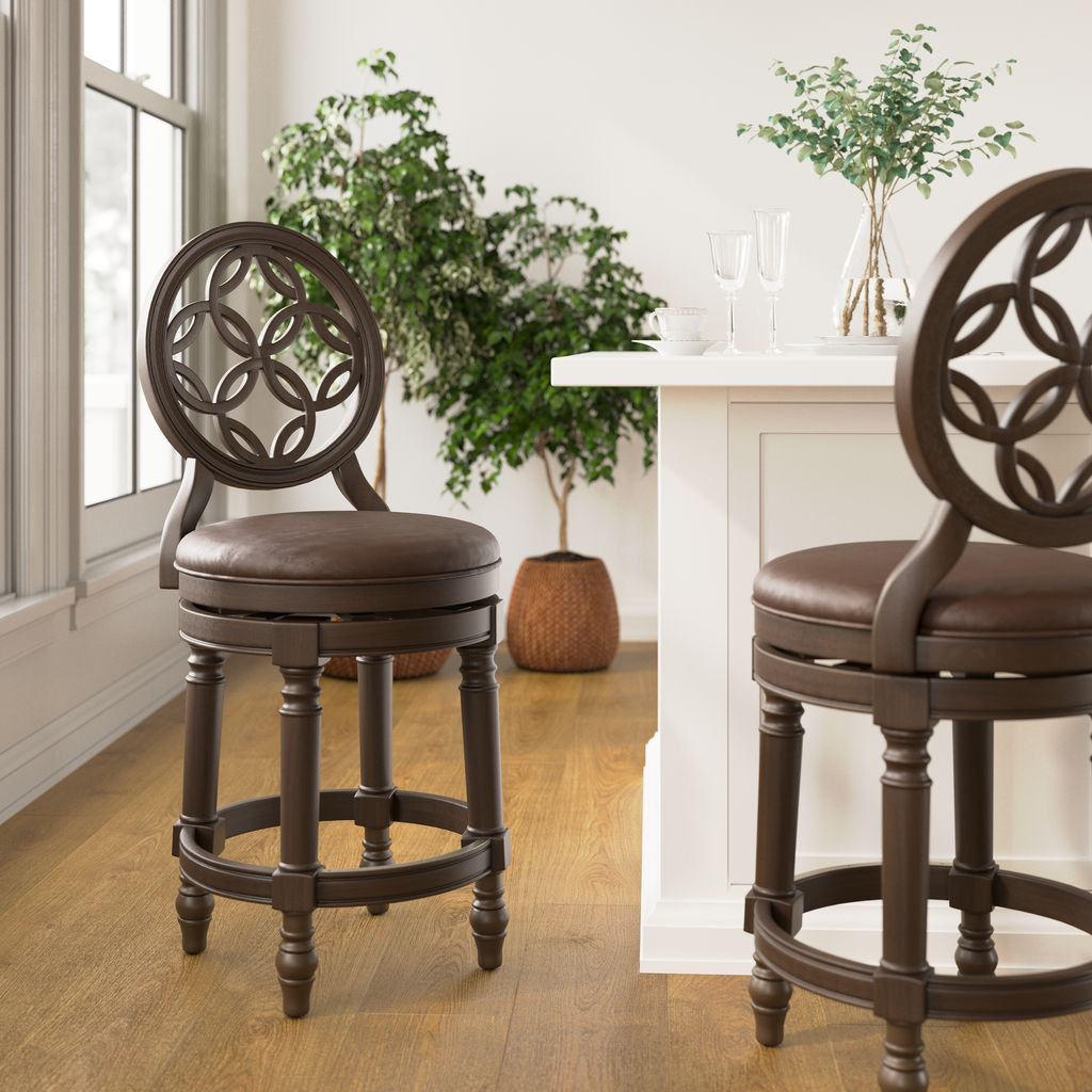 Tiffany Swivel Stool In Distressed Walnut