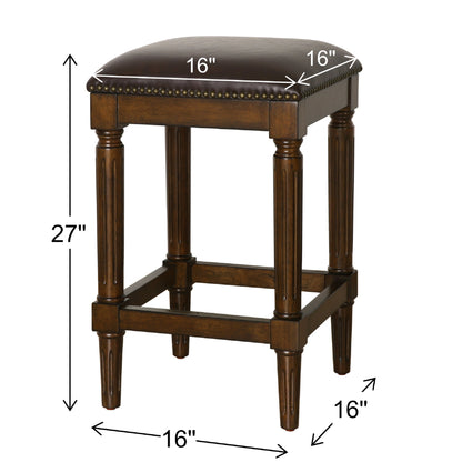 Manchester Walnut Finish Solid Wood Square Upholstered Bar Stool