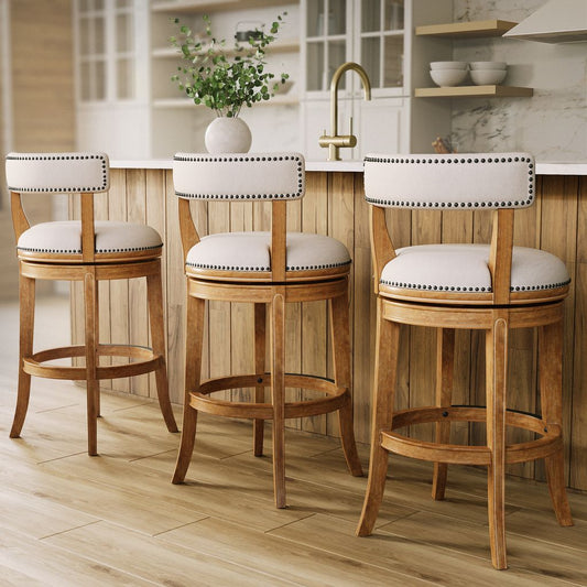 Pasha Stool in Pecan with Linen Seat