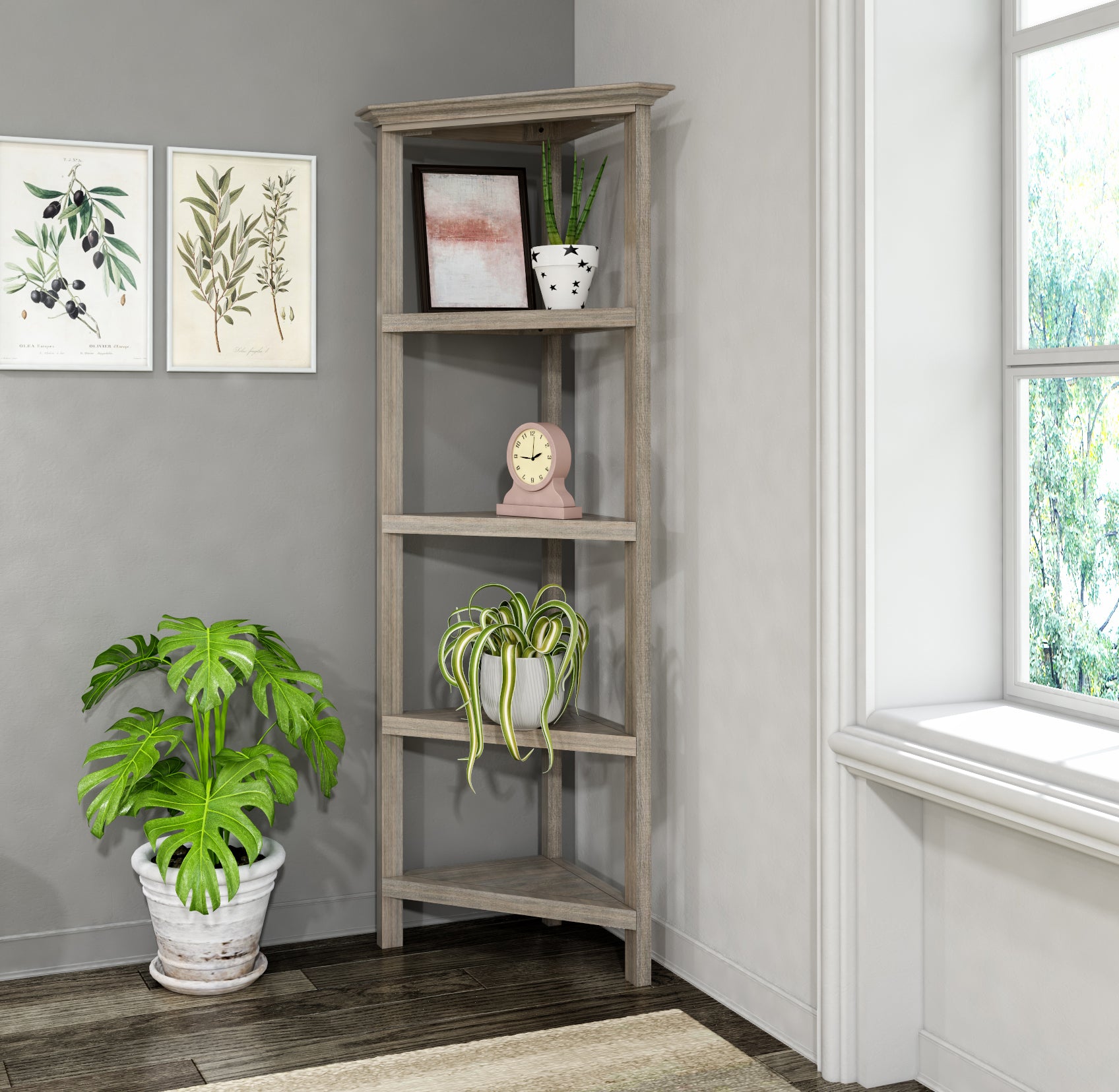 4-Tier Corner Wooden Bookcase - New Ridge Home