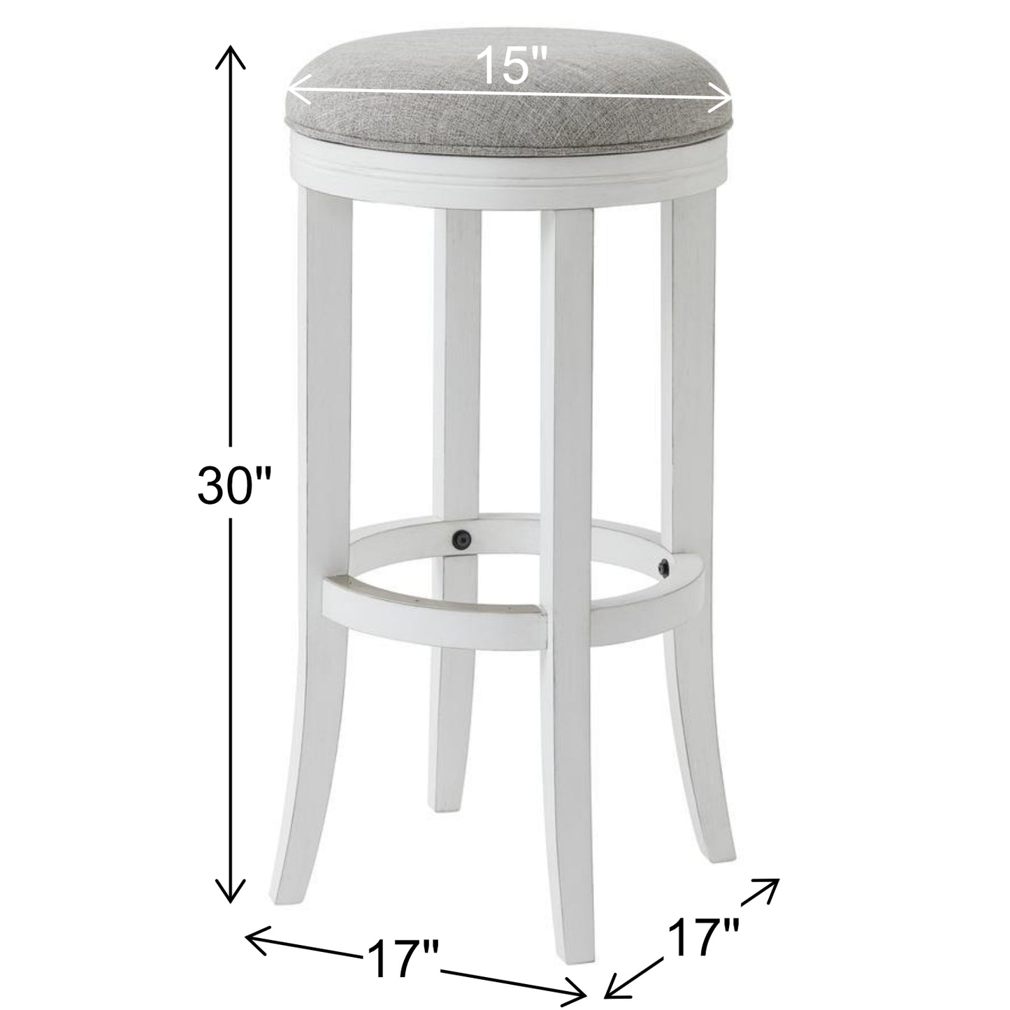 Avery Swivel Stool with Grey Fabric in White Finish - New Ridge Home